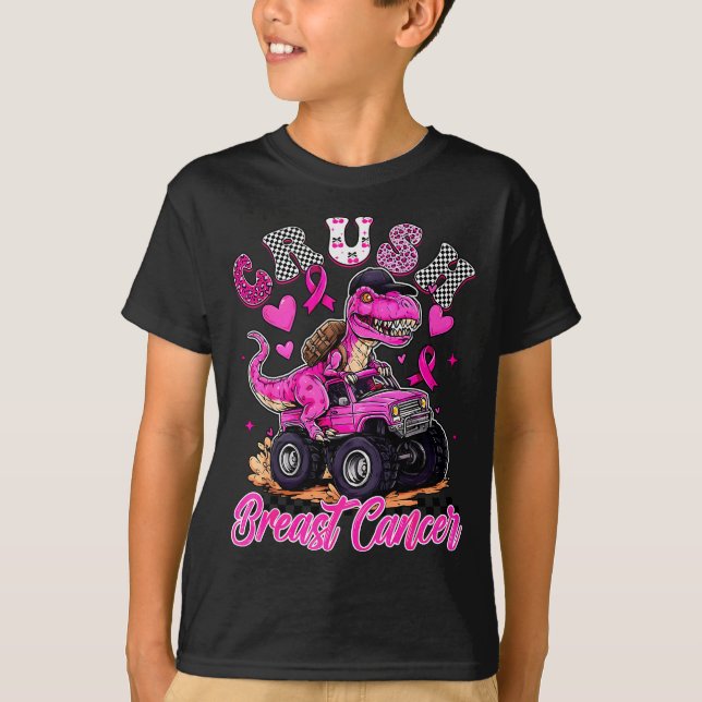 Camiseta Crush Breast Cancer Dinosaur T Rex Monster Truck B (Anverso)