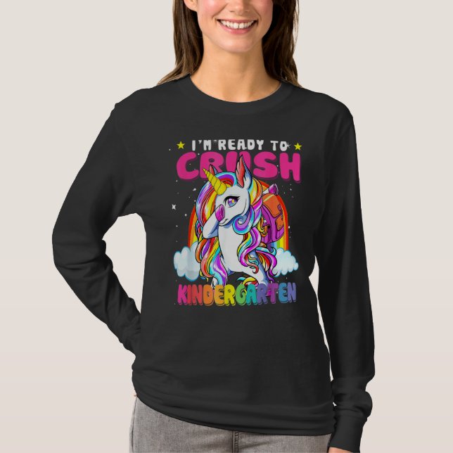 Camiseta Crush Kindergarten Dabbing Unicorn Back To School  (Anverso)