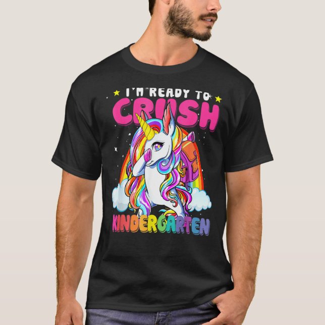 Camiseta Crush Kindergarten Dabbing Unicorn Back To School  (Anverso)