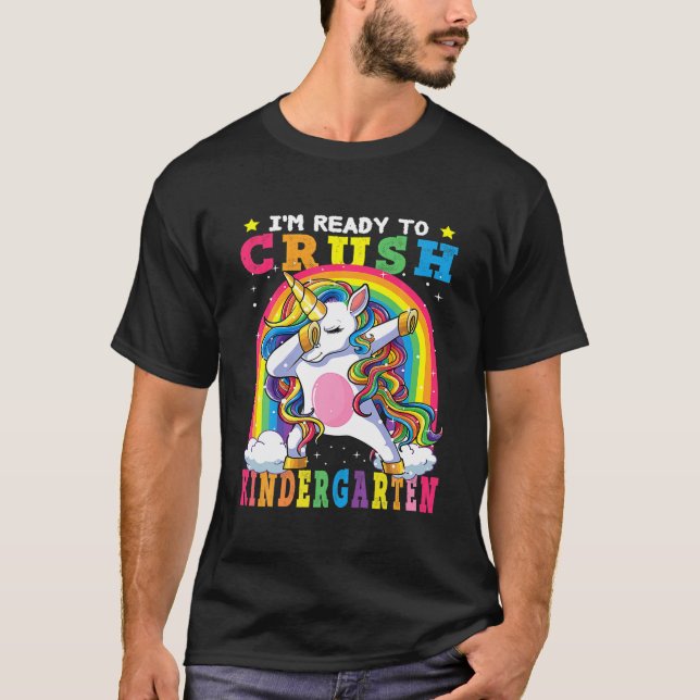 Camiseta Crush Kindergarten Dabbing Unicorn De Vuelta A La  (Anverso)