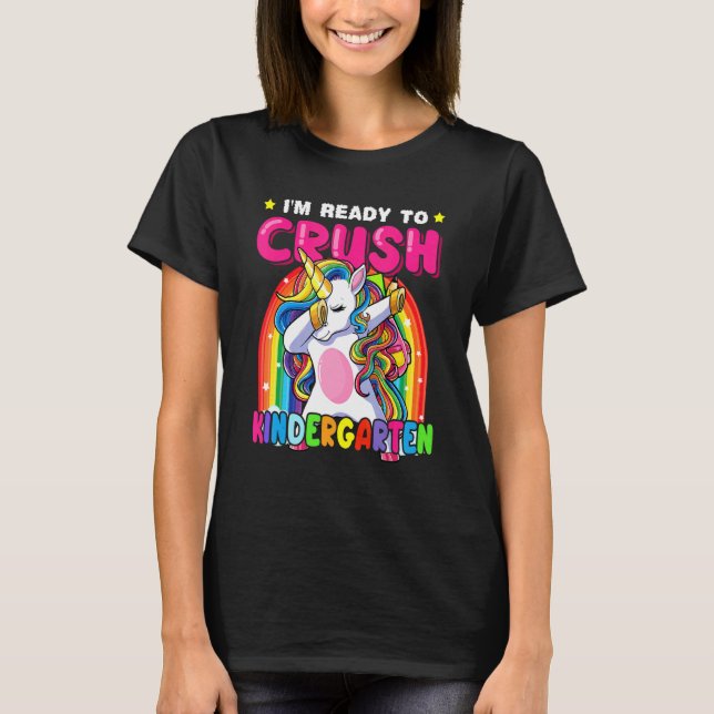 Camiseta Crush Kindergarten Dabbing Unicorn De Vuelta A La  (Anverso)