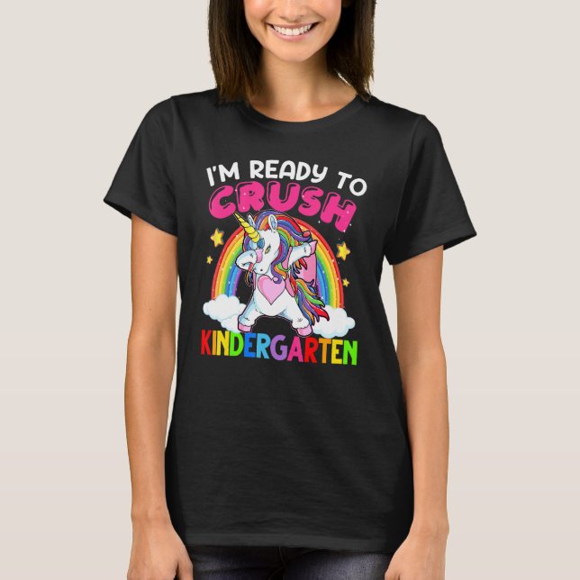Camiseta Crush Kindergarten Dabbing Unicorn De Vuelta A La  (Anverso)