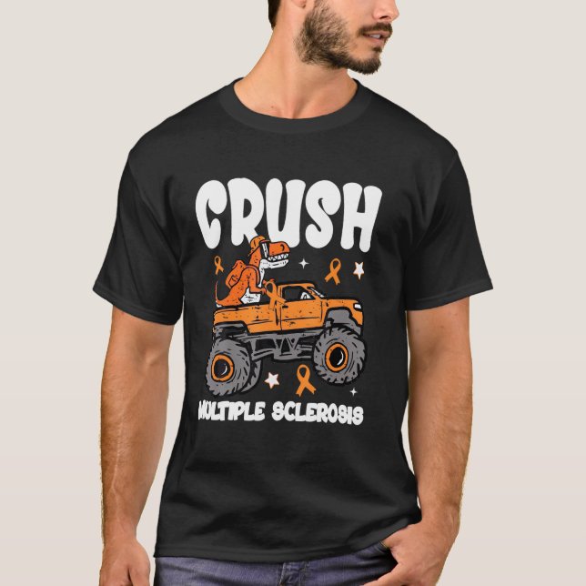 Camiseta Crush Multiple Sclerosis Dinosaur Truck Conciencia (Anverso)