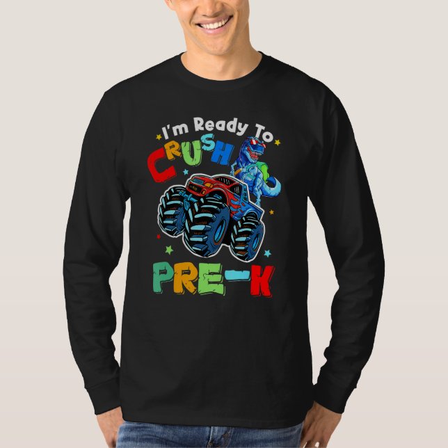 Camiseta Crush Pre K Dinosaur Monster Truck Back To School  (Anverso)