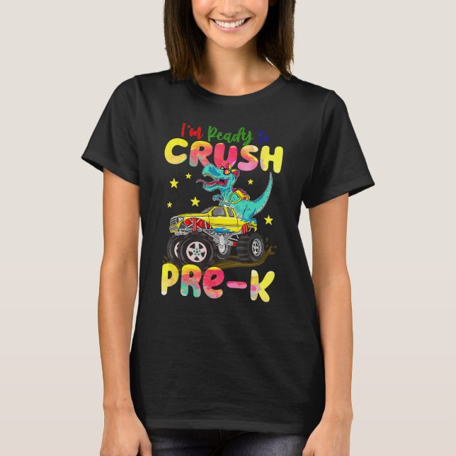 Camiseta Crush Pre K Dinosaur Monster Truck Back To School  (Anverso)
