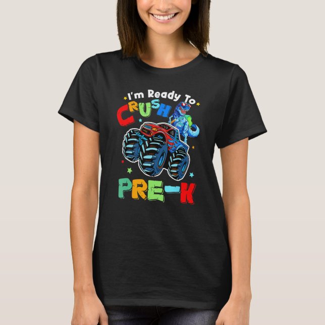 Camiseta Crush Pre K Dinosaur Monster Truck Back To School  (Anverso)