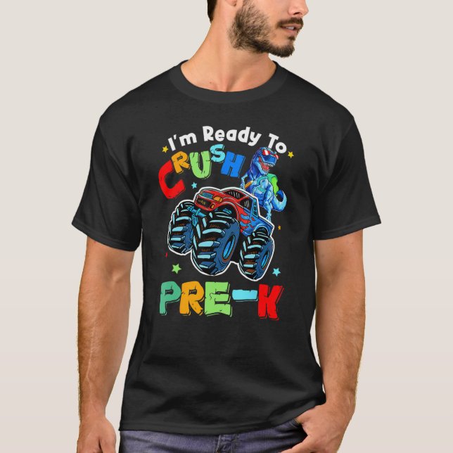 Camiseta Crush Pre K Dinosaur Monster Truck Back To School  (Anverso)