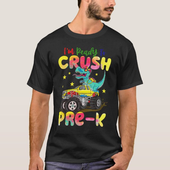 Camiseta Crush Pre K Dinosaur Monster Truck Back To School  (Anverso)