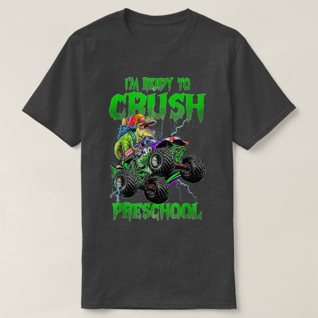 Camiseta Crush Preschool Dinosaur Monster Truck Back to Sch (Diseño del anverso)