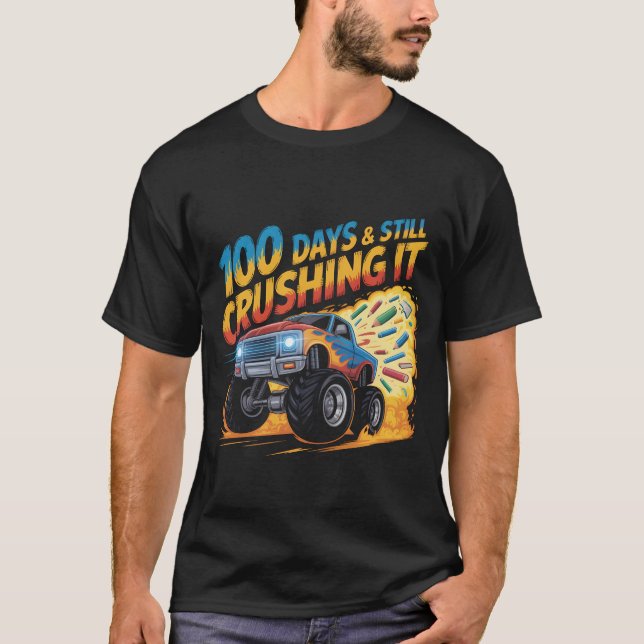 Camiseta  Crushed 100 Days of School Monster Truck Shirt Bo (Anverso)