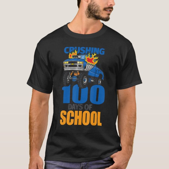 Camiseta Crushing 100 Days Of School Cool Boys Monster Truc (Anverso)