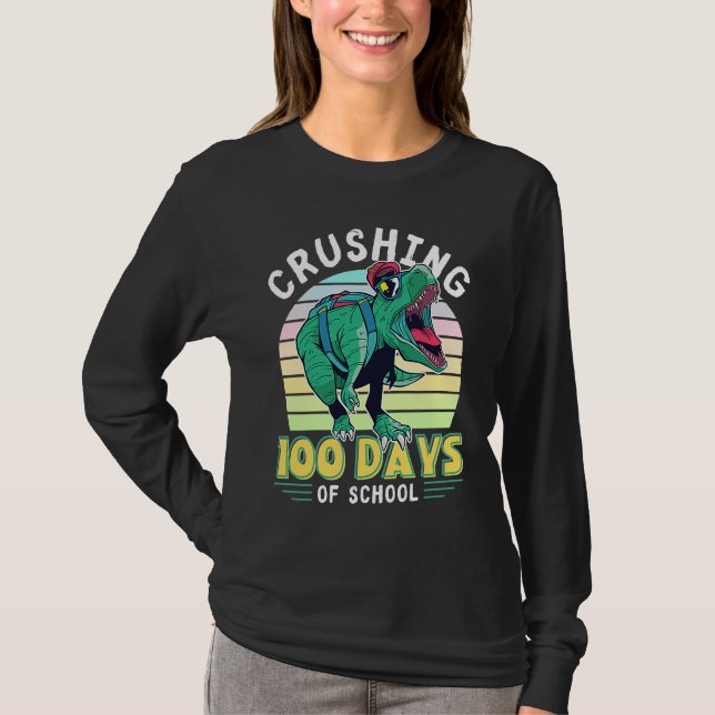 Camiseta Crushing 100 Days of School Dinosaur Rex Dino Boys (Anverso)
