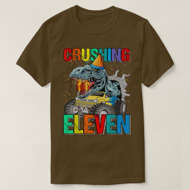 Camiseta Crushing Eleven Birthday Monster Truck Dinosaur  (Diseño del anverso)