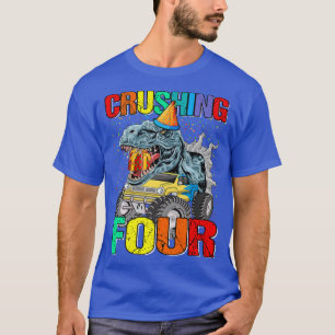 Camiseta Crushing Four Birthday Monster Truck Dinosaur 