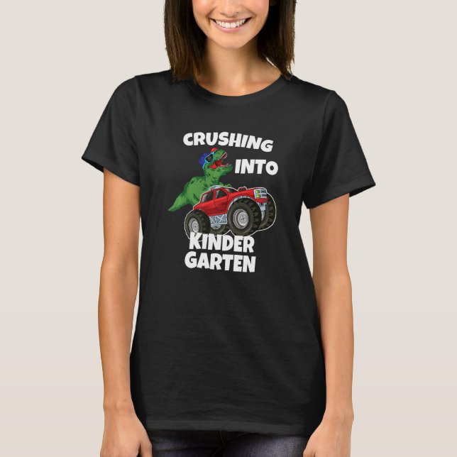 Camiseta Crushing into Kindergarten Monster Truck Dinosaur  (Anverso)