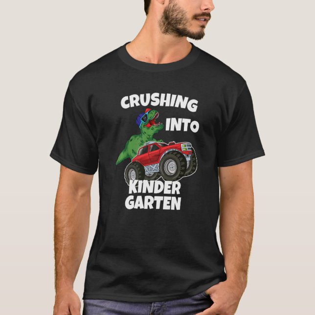 Camiseta Crushing into Kindergarten Monster Truck Dinosaur  (Anverso)