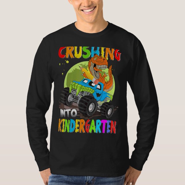 Camiseta Crushing Into Kindergarten Monster Truck Dinosaur  (Anverso)