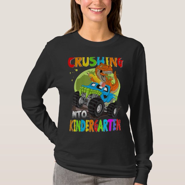 Camiseta Crushing Into Kindergarten Monster Truck Dinosaur  (Anverso)