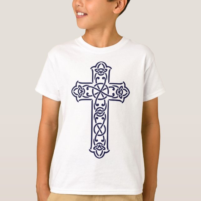 Camiseta Cruz alta celta azul (Anverso)