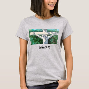 Camiseta Cruz blanca pintada a mano con Jesús