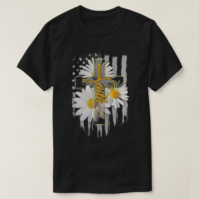 Camiseta Cruz Casual de Fe Daisy Bandera de Estados Unidos (Diseño del anverso)