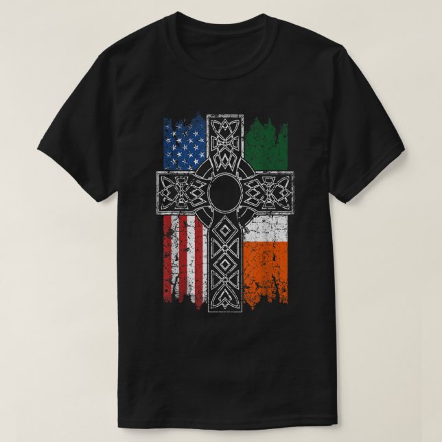 Camiseta Cruz Celta de la Bandera Norteamericana Irlandesa  (Diseño del anverso)