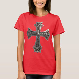 Camiseta Cruz Celta de Plata Ornamentada con Intrincado Pat