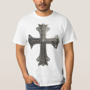 Camiseta Cruz Céltica de Plata Ornamentada con Intrincado P
