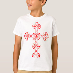 Camiseta Cruz con Adorno Rojo Arte Decorativo Sagrado