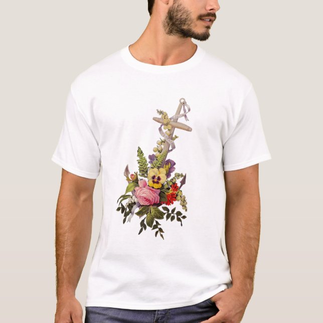 Camiseta Cruz con flores en forma de ancla (Anverso)