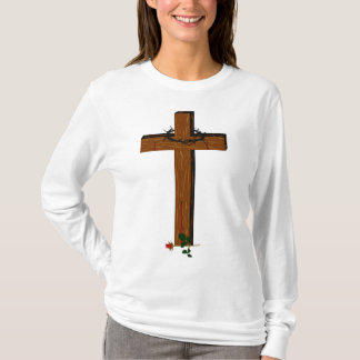 Camiseta Cruz Con La Espina Y Una Rosa Roja