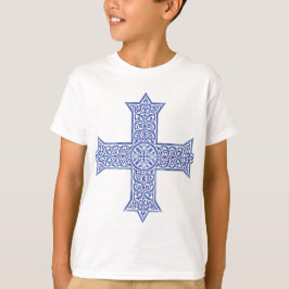 Camiseta Cruz Copta de Arte Lapis Azul Premium