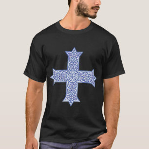 Camiseta Cruz Copta de Arte Lapis Azul Premium