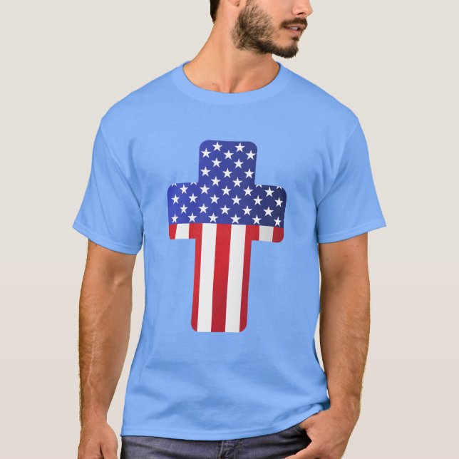 Camiseta Cruz Cristiana Bandera Americana Fe Patriótica USA (Anverso)