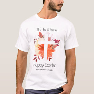 Camiseta Cruz cristiana caligrafía floral de Pascua elegant
