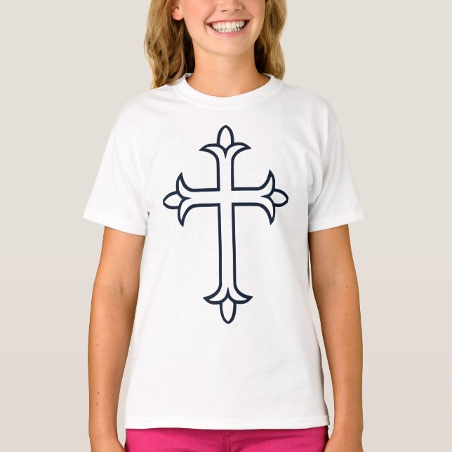 Camiseta Cruz Cristiana Clásica Arte Minimalista Fino (Anverso)