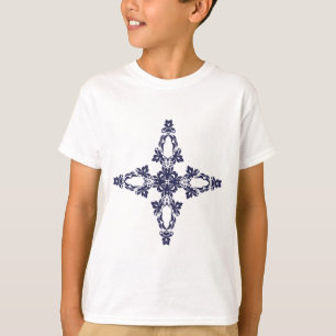 Camiseta Cruz cristiana con ornamento azul