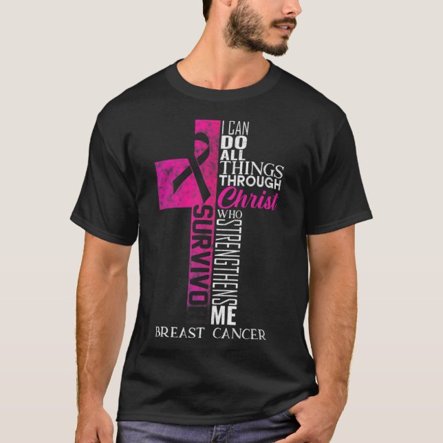 Camiseta Cruz cristiana de Cáncer de Mama Cinta (Anverso)
