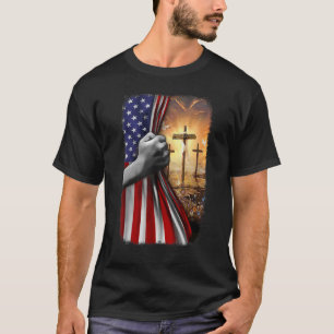 Camiseta Cruz cristiana de Jesús Bandera patriótica america