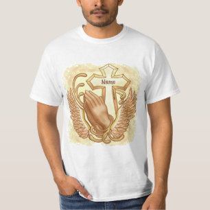 Camiseta Cruz cristiana de manos de oración