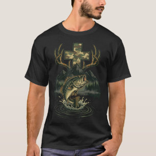 Camiseta Cruz Cristiana de Montaña de Pesca y Caza