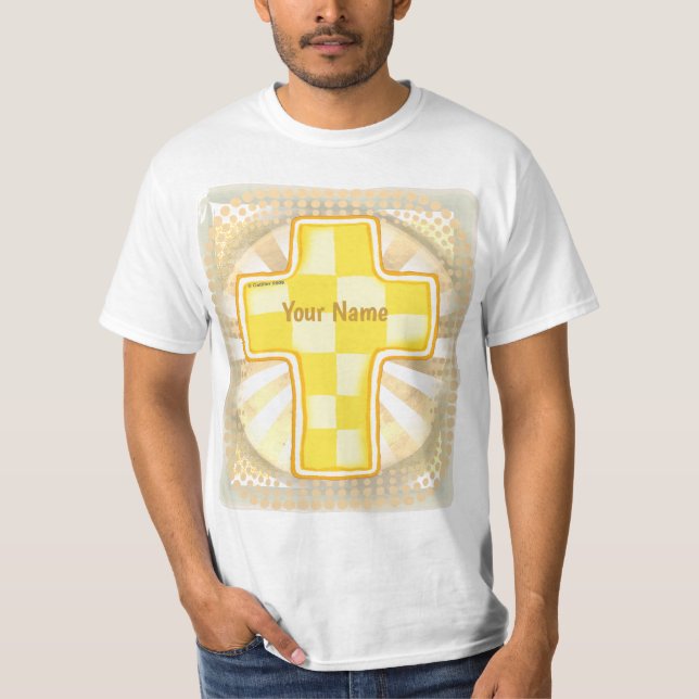 Camiseta Cruz cristiana de verificación amarilla (Anverso)