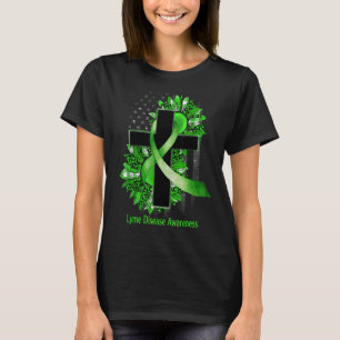 Camiseta Cruz cristiana del girasol Cinta verde Lyme Diseas