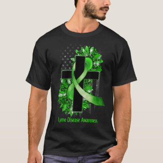 Camiseta Cruz cristiana del girasol Cinta verde Lyme Diseas