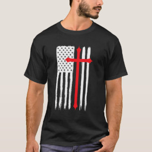 Camiseta Cruz Cristiana Ee.Uu. Bandera Estadounidense Relig