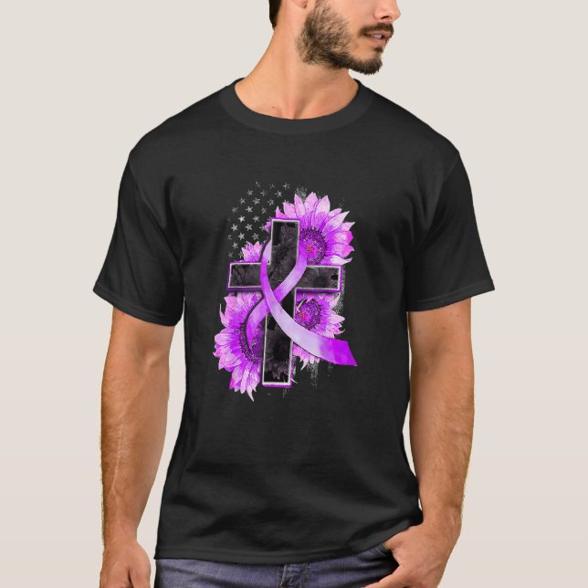 Camiseta Cruz Cristiana Girasol Purple Support Alzheimer (Anverso)