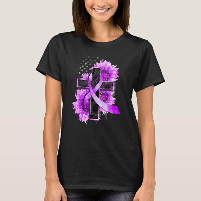 Camiseta Cruz Cristiana Girasol Purple Support Alzheimer (Anverso)