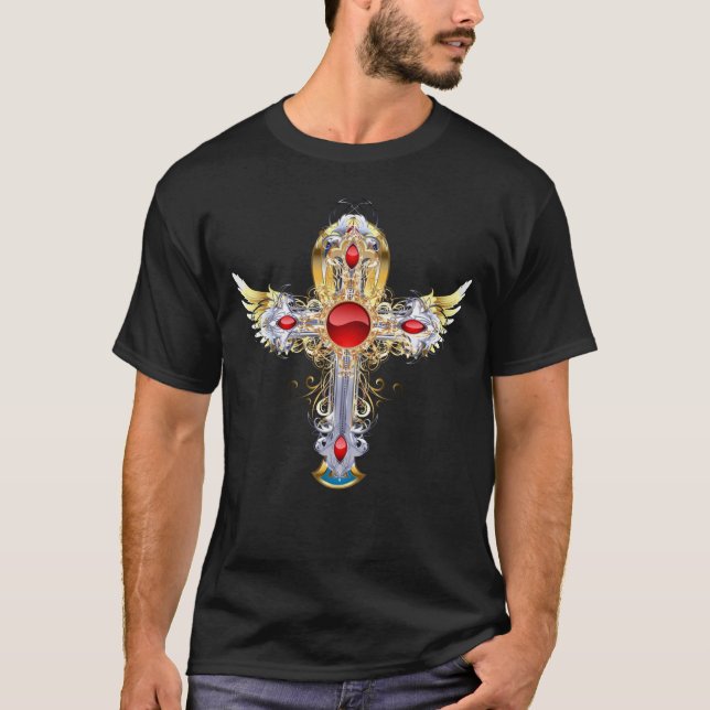 Camiseta Cruz Cristiana Ornate Golden Winged (Anverso)