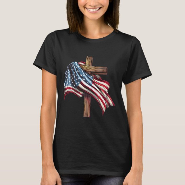 Camiseta Cruz de bandera del Día de la Independencia (Anverso)