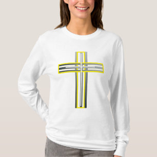 Camiseta Cruz de capas dorada, plateada y blanca